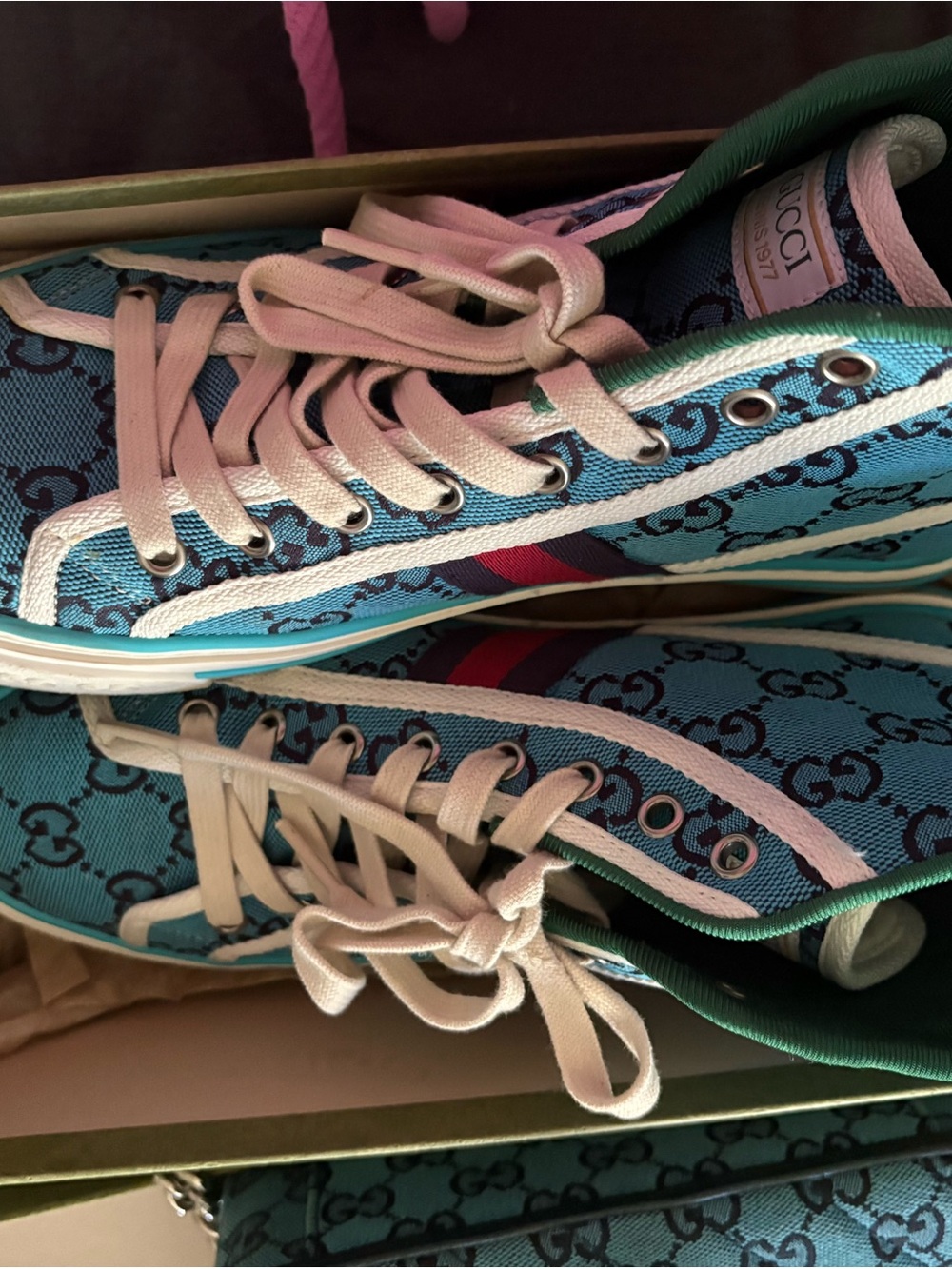 Turquoise GG Canvas Low-Top Sneakers